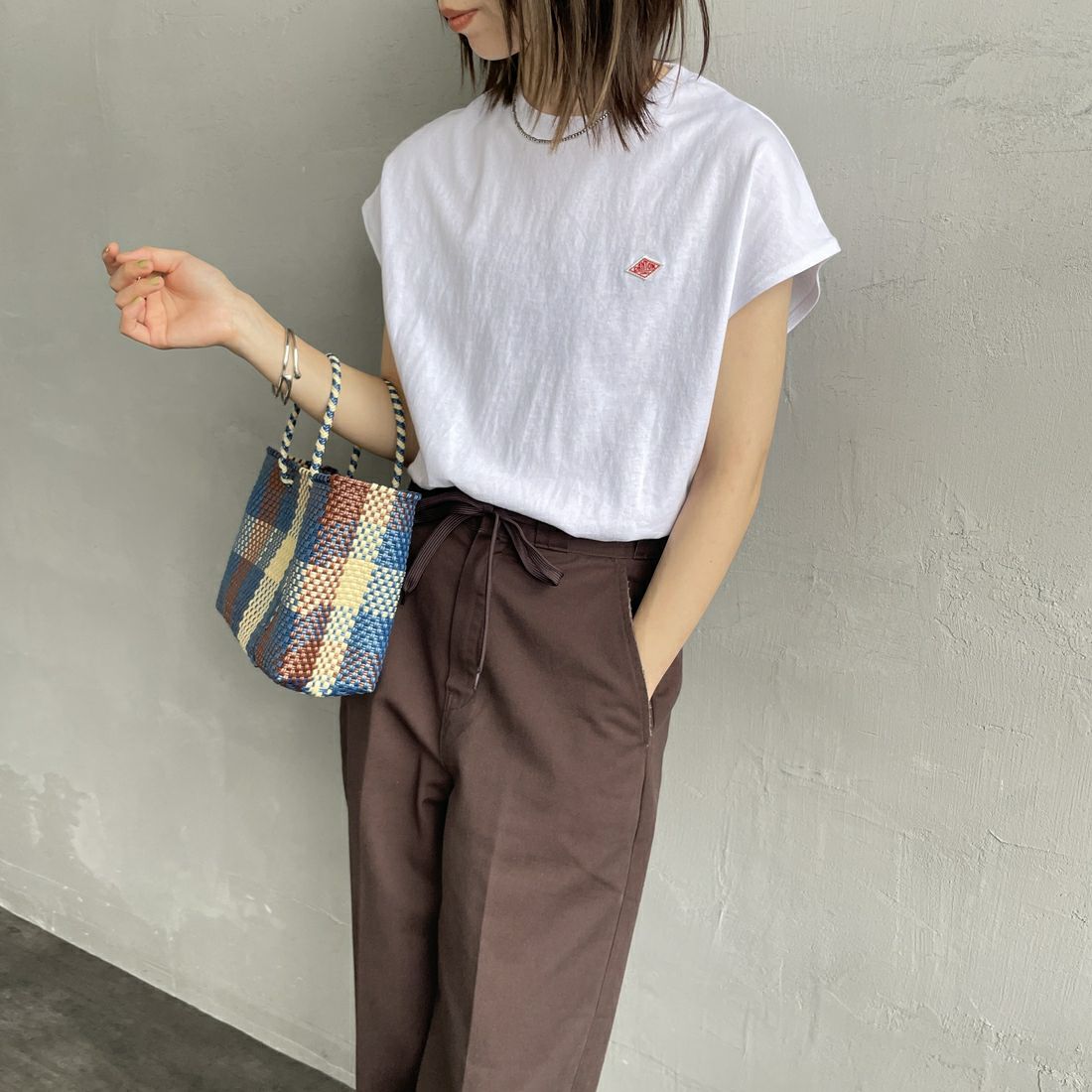 DANTON [ダントン] ドルマンスリーブソリッドTシャツ [DT-C0403FLC] WHITE&&モデル身長：158cm 着用サイズ：S&&