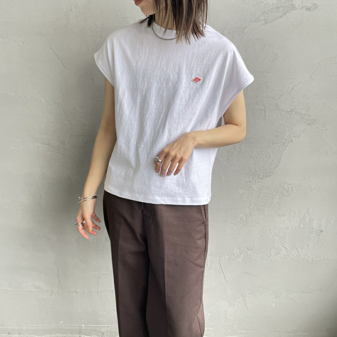 DANTON [ダントン] ドルマンスリーブソリッドTシャツ [DT-C0403FLC] WHITE&&モデル身長：158cm 着用サイズ：S&&