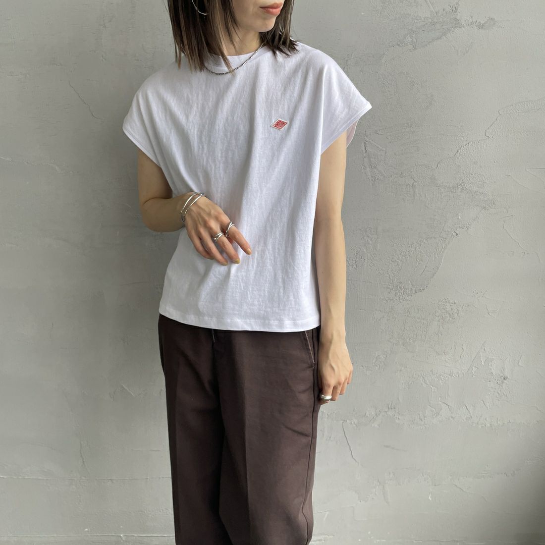DANTON [ダントン] ドルマンスリーブソリッドTシャツ [DT-C0403FLC] WHITE&&モデル身長：158cm 着用サイズ：S&&