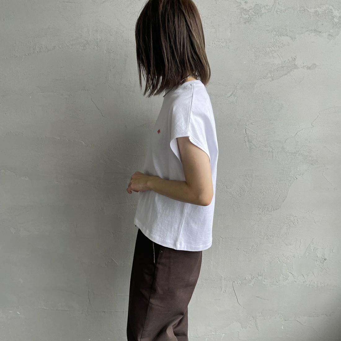 DANTON [ダントン] ドルマンスリーブソリッドTシャツ [DT-C0403FLC] WHITE&&モデル身長：158cm 着用サイズ：S&&