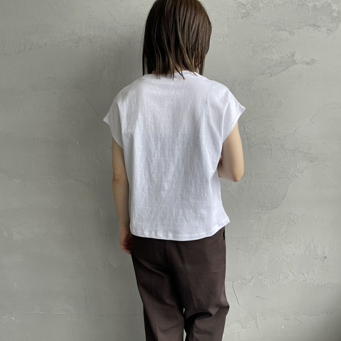 DANTON [ダントン] ドルマンスリーブソリッドTシャツ [DT-C0403FLC] WHITE&&モデル身長：158cm 着用サイズ：S&&