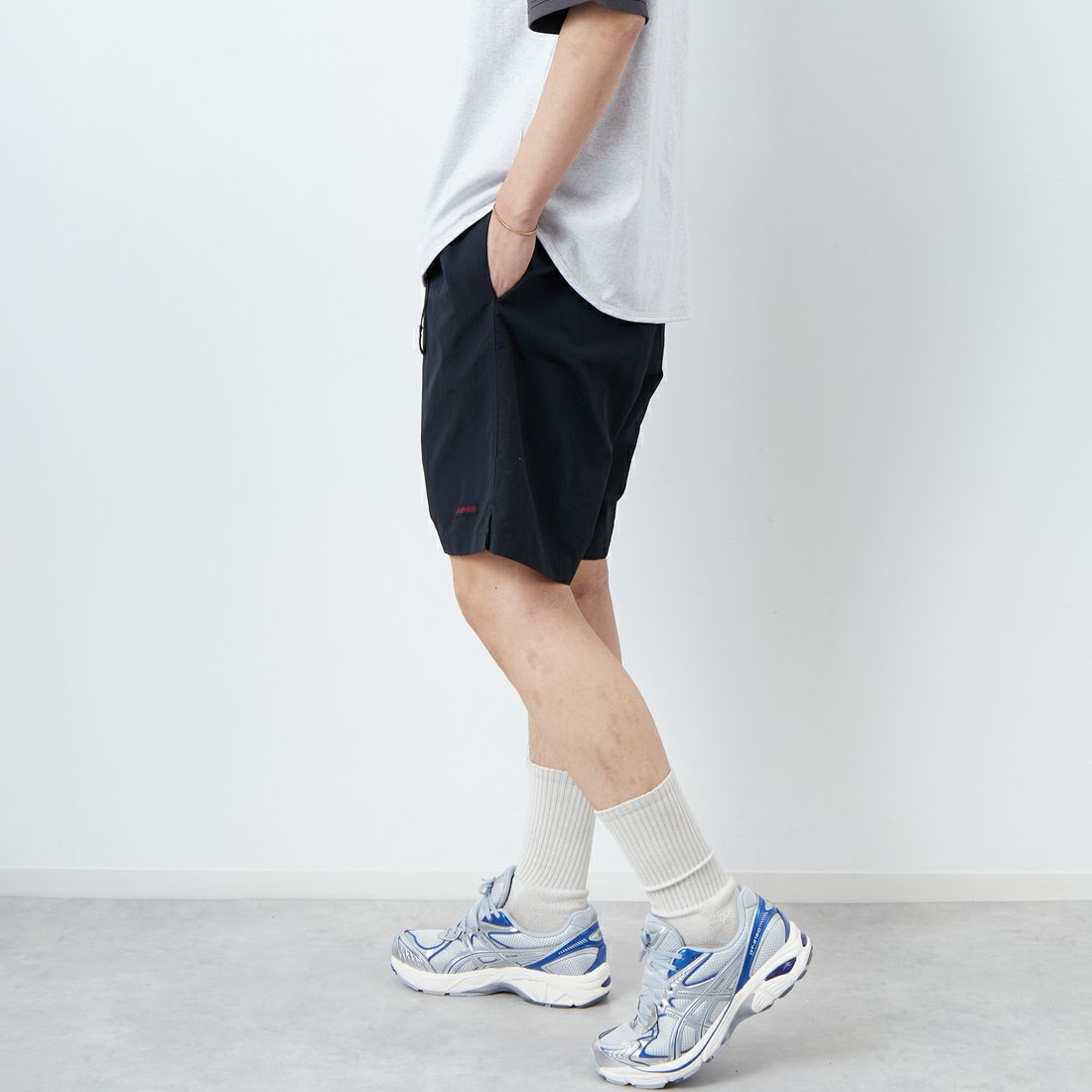 GRAMiCCi [グラミチ] ナイロンパッカブルGショーツ [G4SM-P146] BLACK &&モデル身長：179cm 着用サイズ：L&&