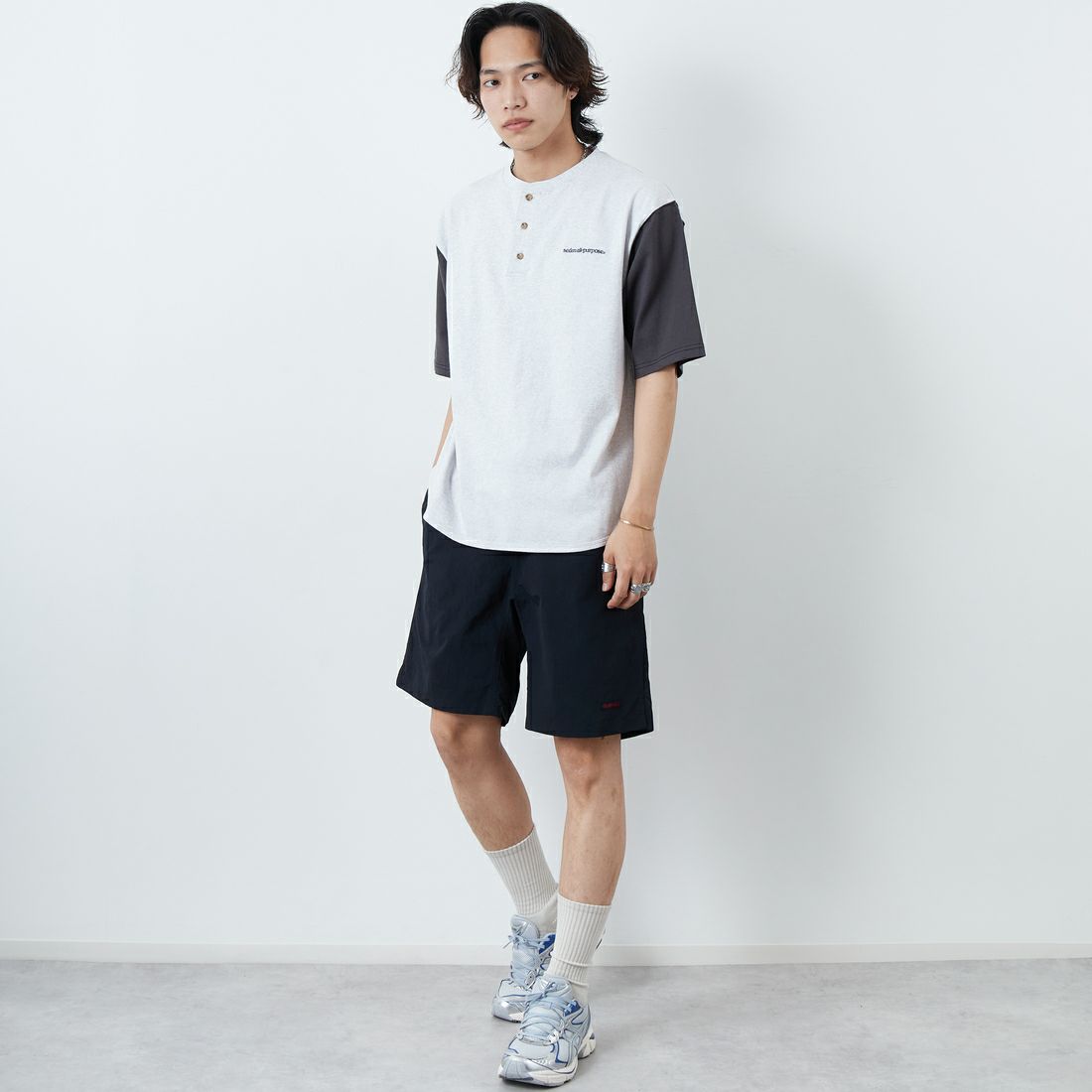 GRAMiCCi [グラミチ] ナイロンパッカブルGショーツ [G4SM-P146] BLACK &&モデル身長：179cm 着用サイズ：L&&