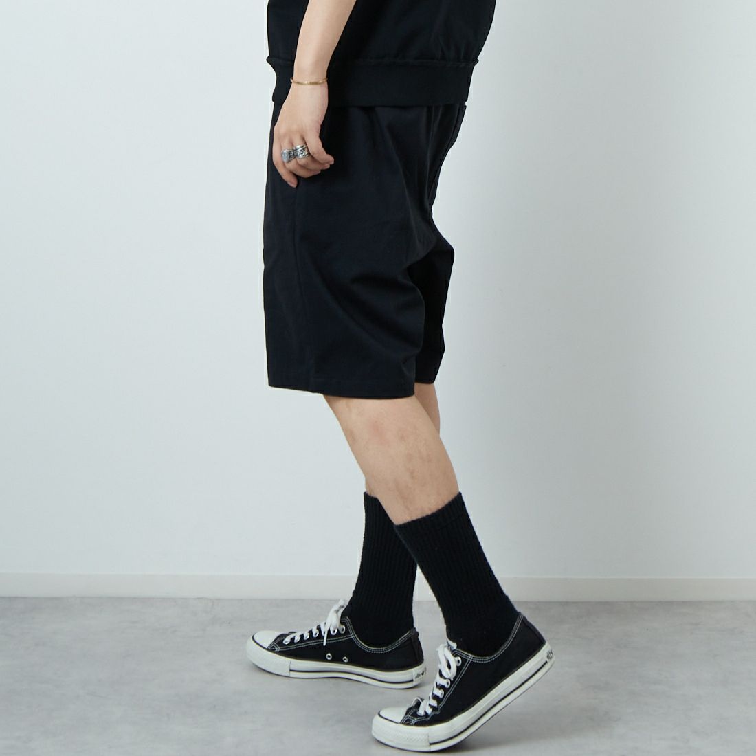 DANTON [ダントン] コットンナイロンツイルイージーショーツ [DT-E0249CNC] BLACK &&モデル身長：179cm 着用サイズ：40&&