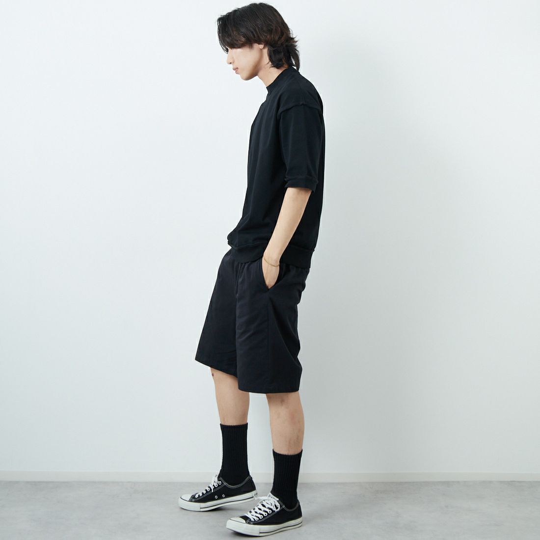 DANTON [ダントン] コットンナイロンツイルイージーショーツ [DT-E0249CNC] BLACK &&モデル身長：179cm 着用サイズ：40&&