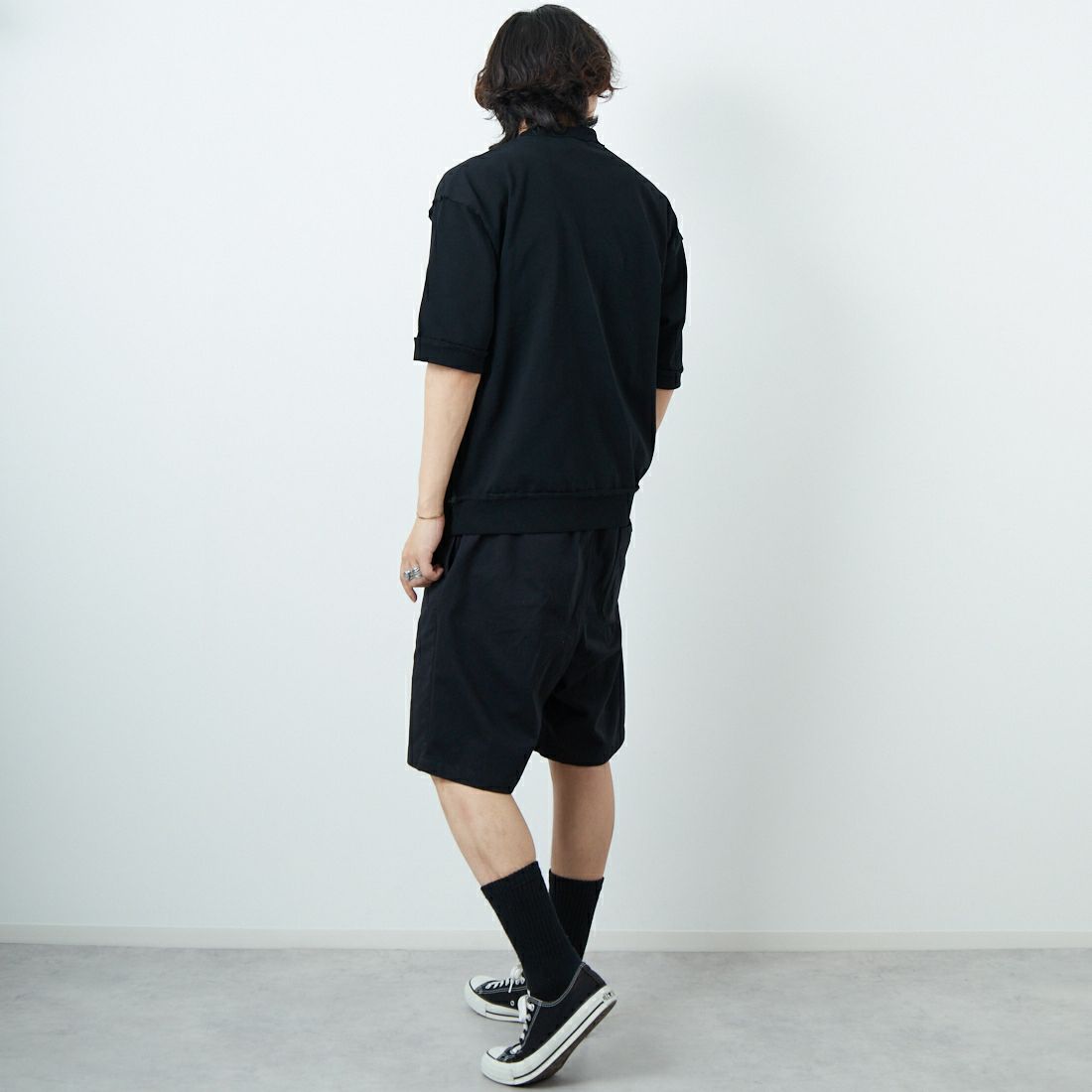 DANTON [ダントン] コットンナイロンツイルイージーショーツ [DT-E0249CNC] BLACK &&モデル身長：179cm 着用サイズ：40&&