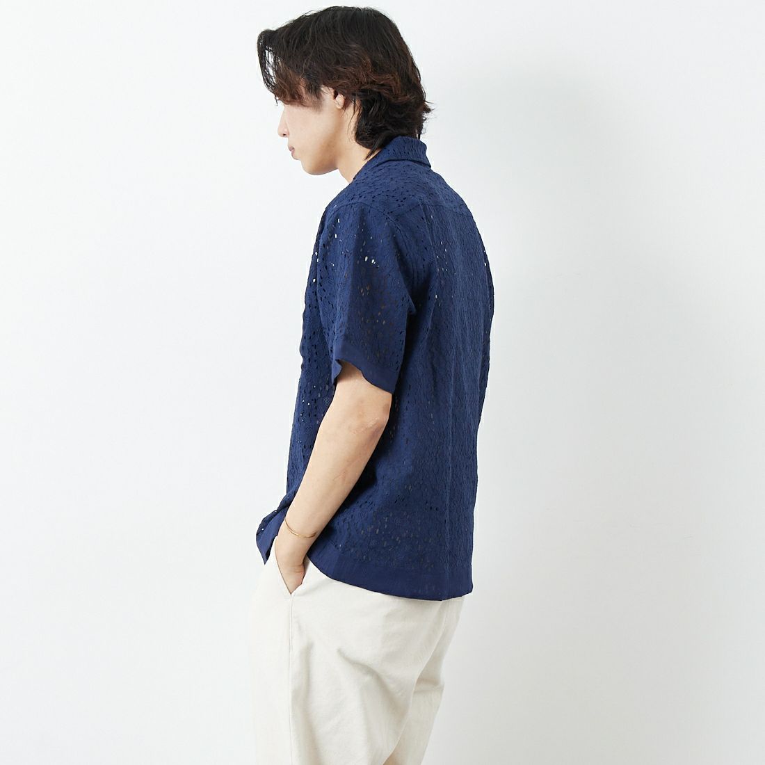 Noir Fabrik [ヌワールファブリック] レースシャツ [NF-251-023] NAVY &&モデル身長：179cm 着用サイズ：M&&