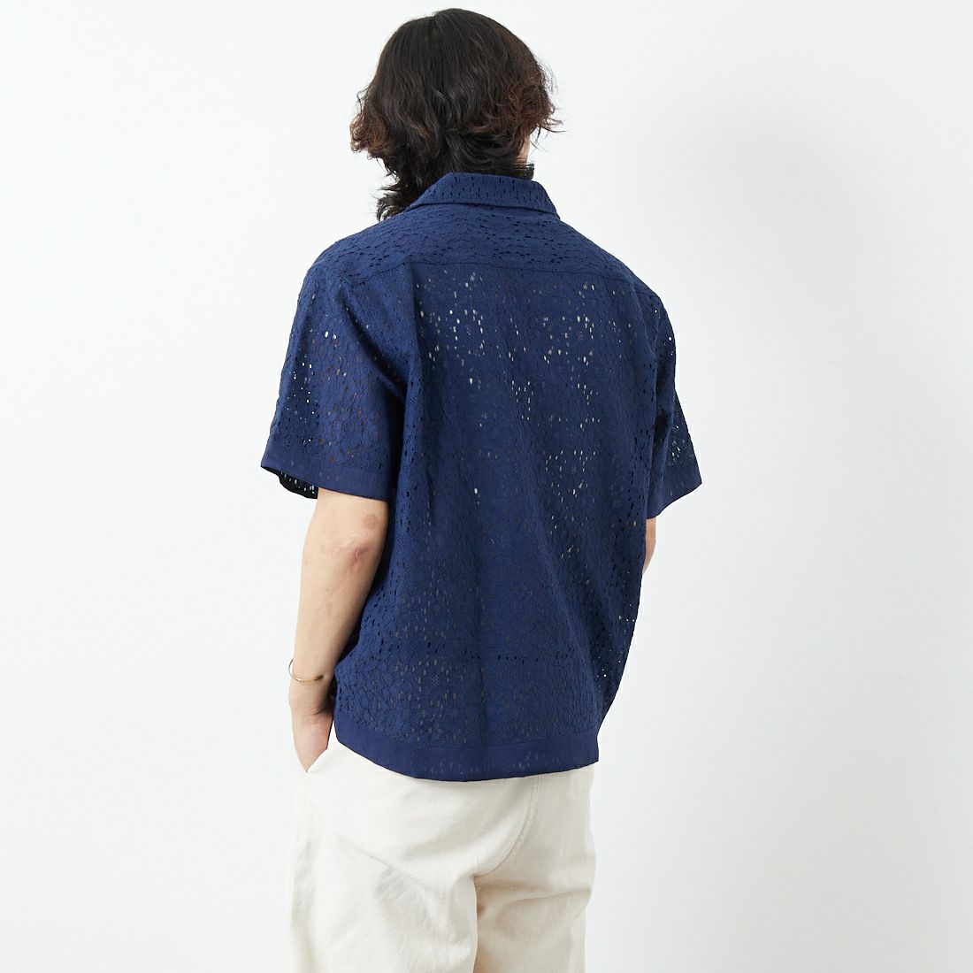 Noir Fabrik [ヌワールファブリック] レースシャツ [NF-251-023] NAVY &&モデル身長：179cm 着用サイズ：M&&