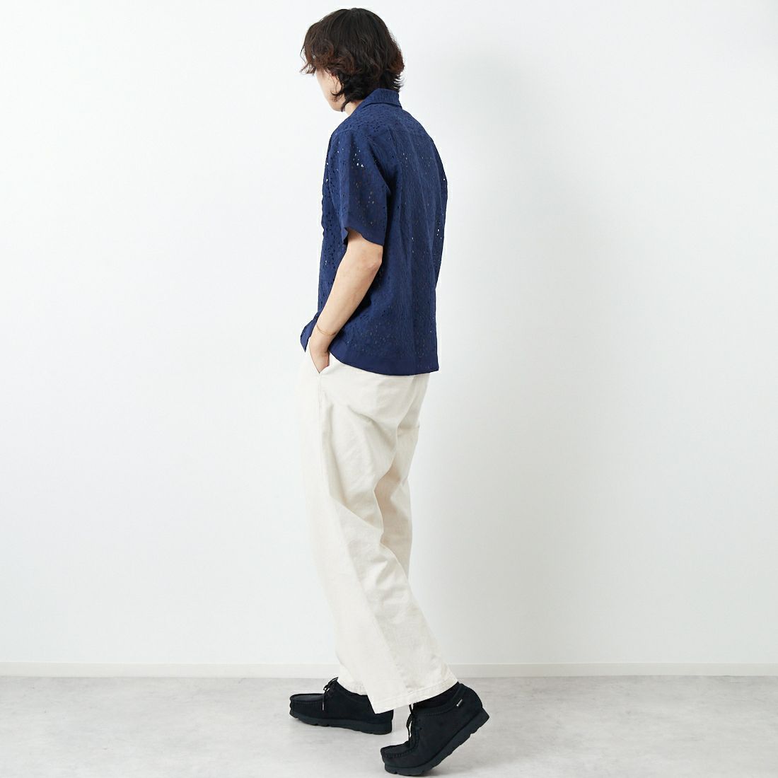 Noir Fabrik [ヌワールファブリック] レースシャツ [NF-251-023] NAVY &&モデル身長：179cm 着用サイズ：M&&