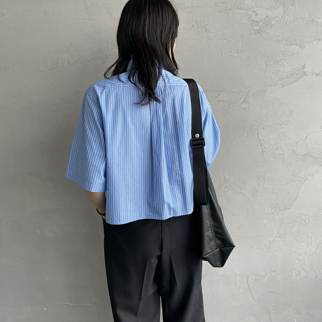 Gymphlex [ジムフレックス] 半袖ボタンダウンシャツ [GY-B0367HPS] BLU/WHT ST &&モデル身長：160cm 着用サイズ：12&&