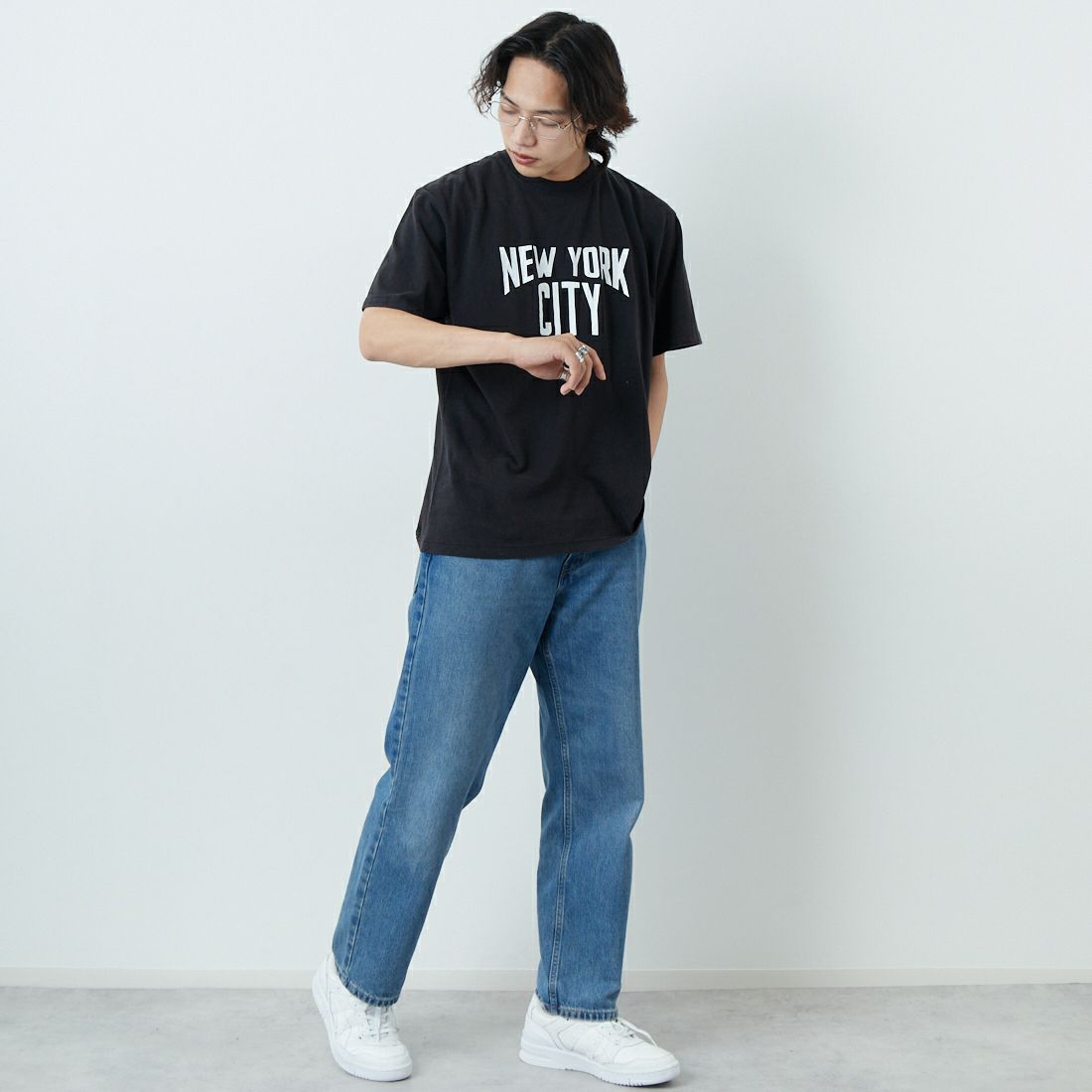 WORN FREE [ウォーン フリー] ジョン・レノン Tシャツ NEW YORK CITY [WFR-VTG-000006] 09 BLACK &&モデル身長：179cm 着用サイズ：L&&