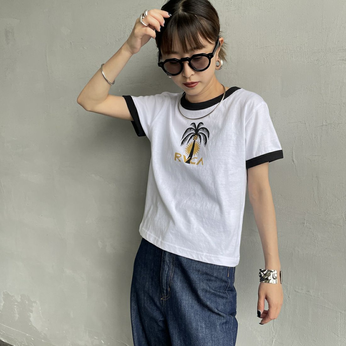 RVCA [ルーカ] パームツリーベビーリンガーTシャツ [BF04C205] WHT