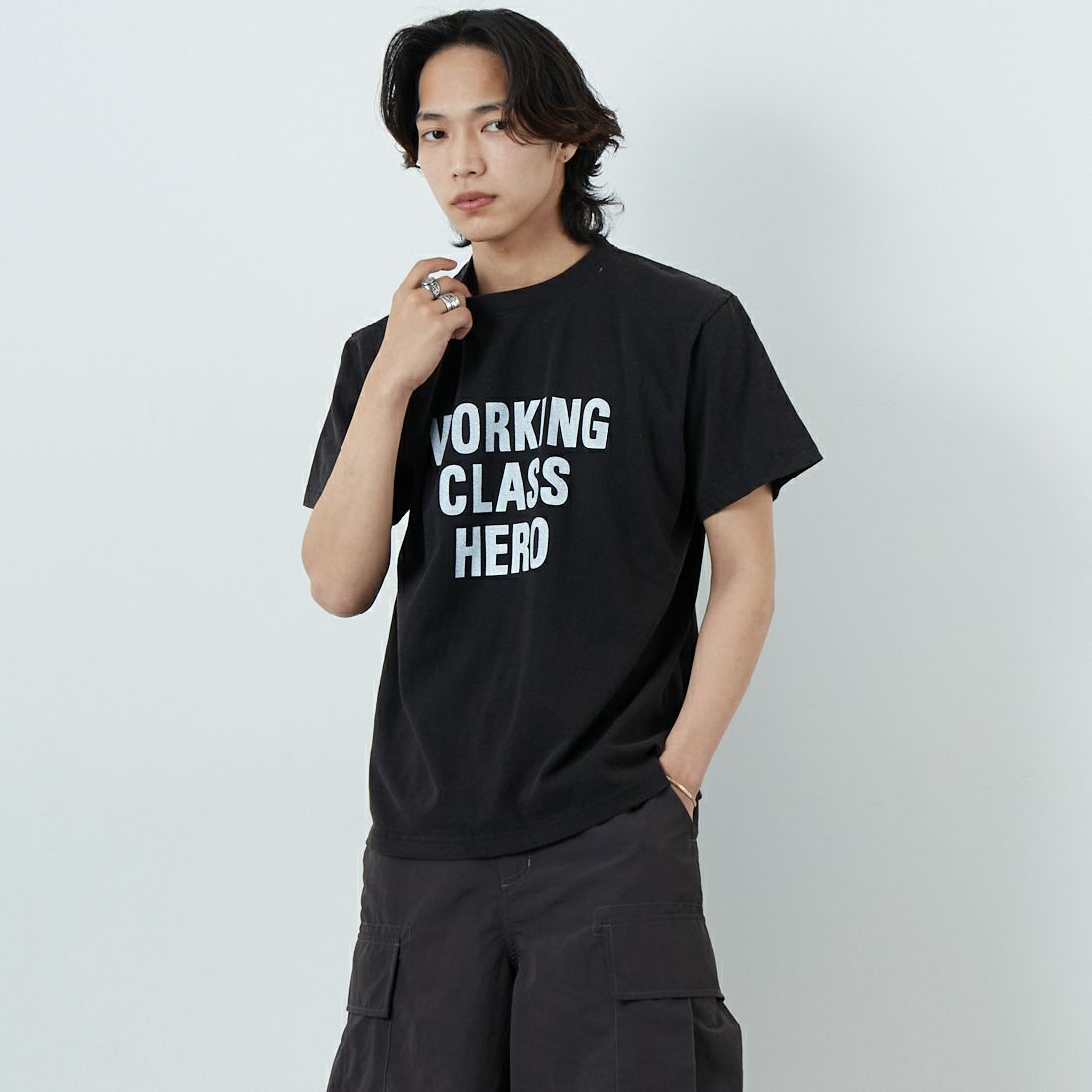 WORN FREE [ウォーン フリー] ジョン・レノン Tシャツ WORKING CLASS HERO [WFR-VTG-000001] 09 BLACK &&モデル身長：179cm 着用サイズ：M&&
