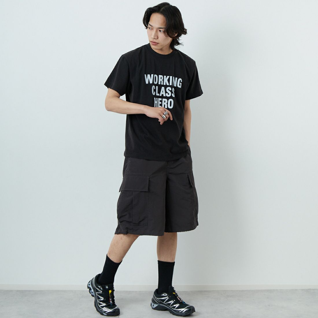 WORN FREE [ウォーン フリー] ジョン・レノン Tシャツ WORKING CLASS HERO [WFR-VTG-000001] 09 BLACK &&モデル身長：179cm 着用サイズ：M&&