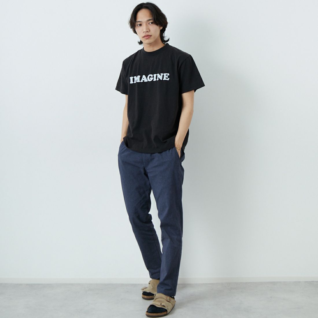 WORN FREE [ウォーン フリー] ヨーコ・オノ Tシャツ IMAGINE [WFR-VTG-000010] 09 BLACK &&モデル身長：179cm 着用サイズ：M&&