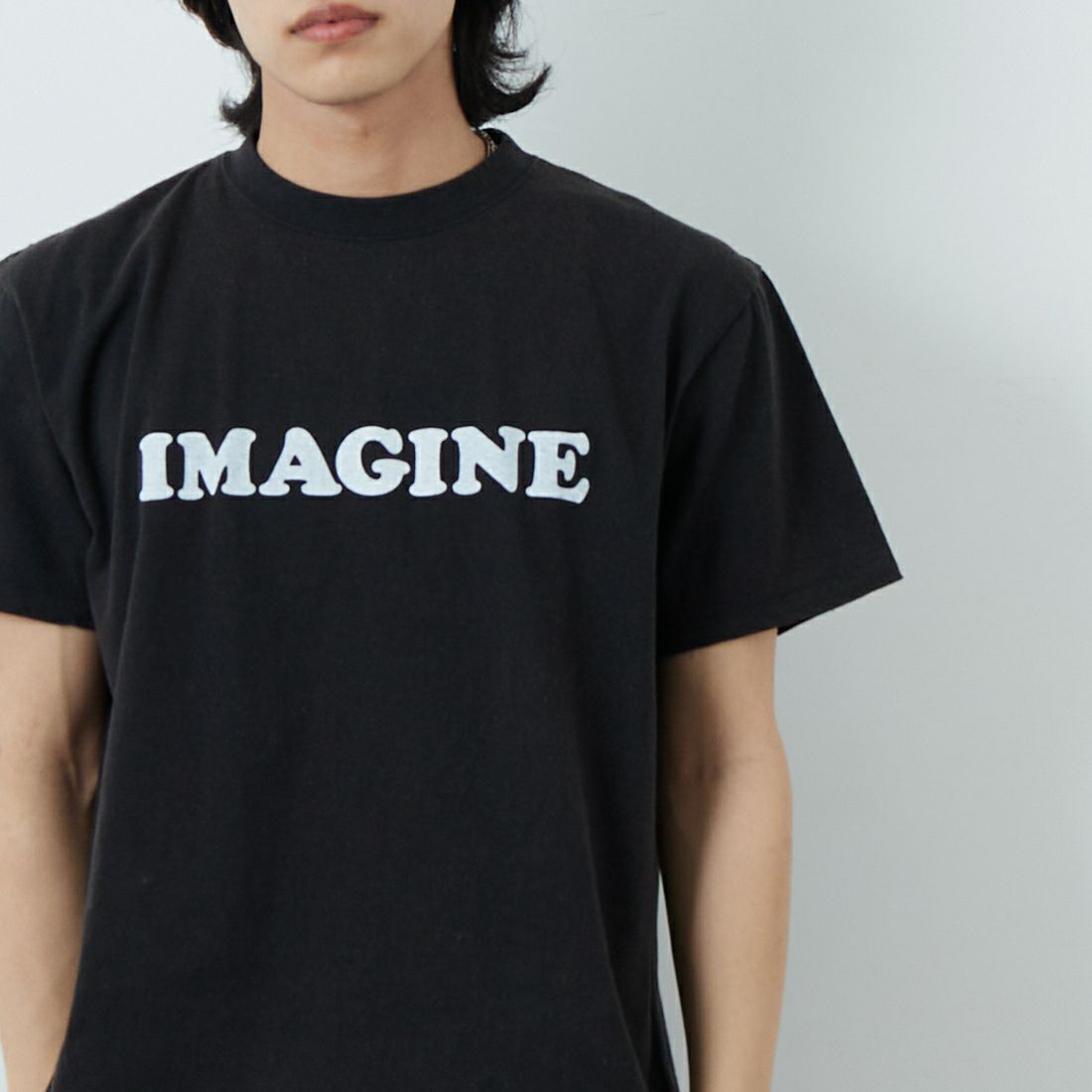 WORN FREE [ウォーン フリー] ヨーコ・オノ Tシャツ IMAGINE [WFR-VTG-000010] 09 BLACK &&モデル身長：179cm 着用サイズ：M&&