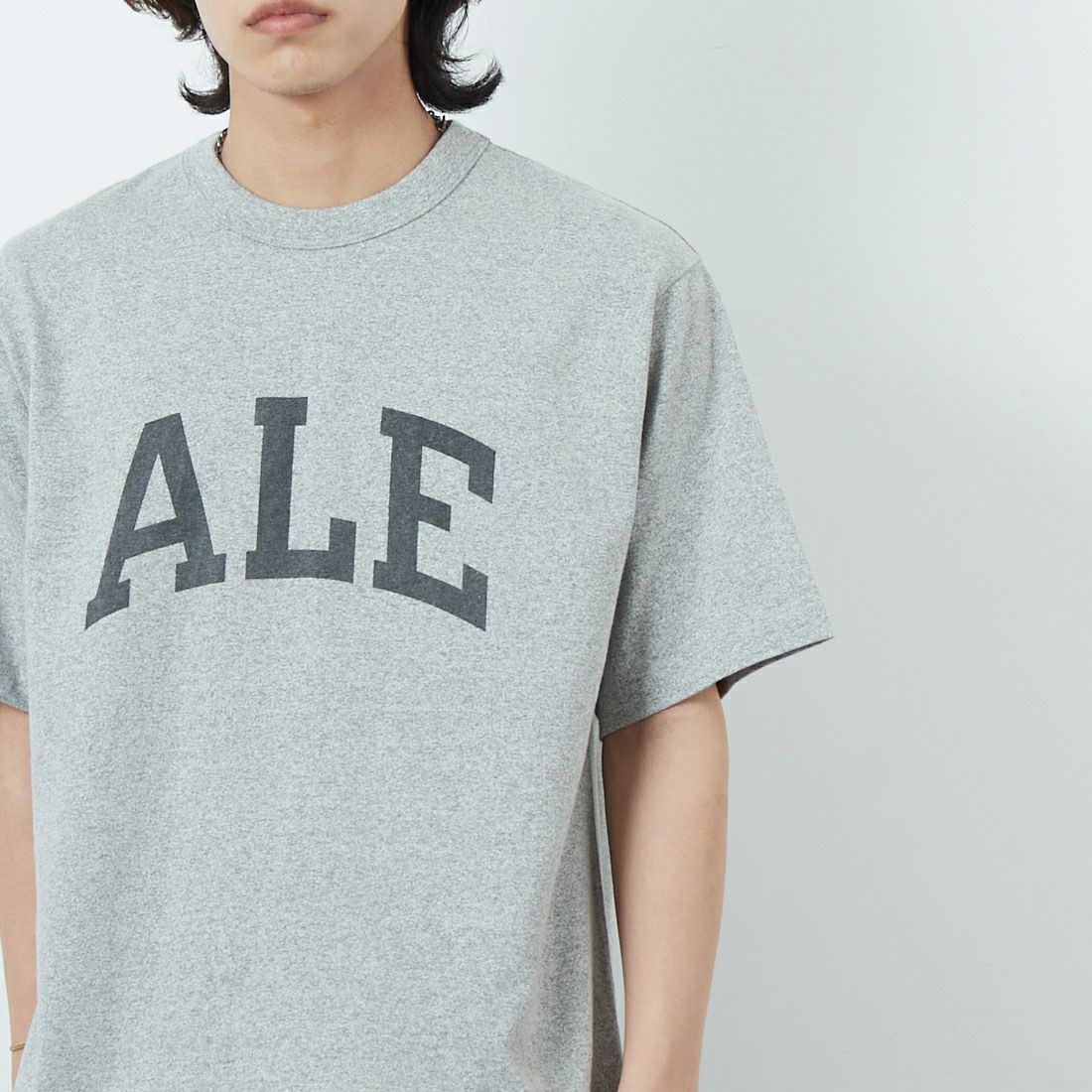blurhms ROOTSTOCK [ブラームス ルーツストック] ALE-Y 88/12ワイドプリントTシャツ [BROOTS25S36A] 02 H.GREY &&モデル身長：179cm 着用サイズ：2&&