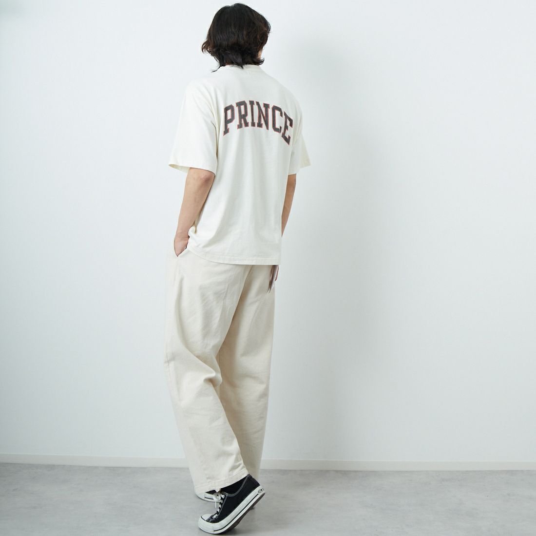 blurhms ROOTSTOCK [ブラームス ルーツストック] NOT-PRINCE 88/12ワイドプリントTシャツ [BROOTS25S36B] 01 IVORY &&モデル身長：179cm 着用サイズ：2&&