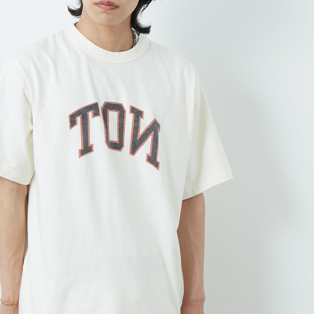 blurhms ROOTSTOCK [ブラームス ルーツストック] NOT-PRINCE 88/12ワイドプリントTシャツ [BROOTS25S36B] 01 IVORY &&モデル身長：179cm 着用サイズ：2&&