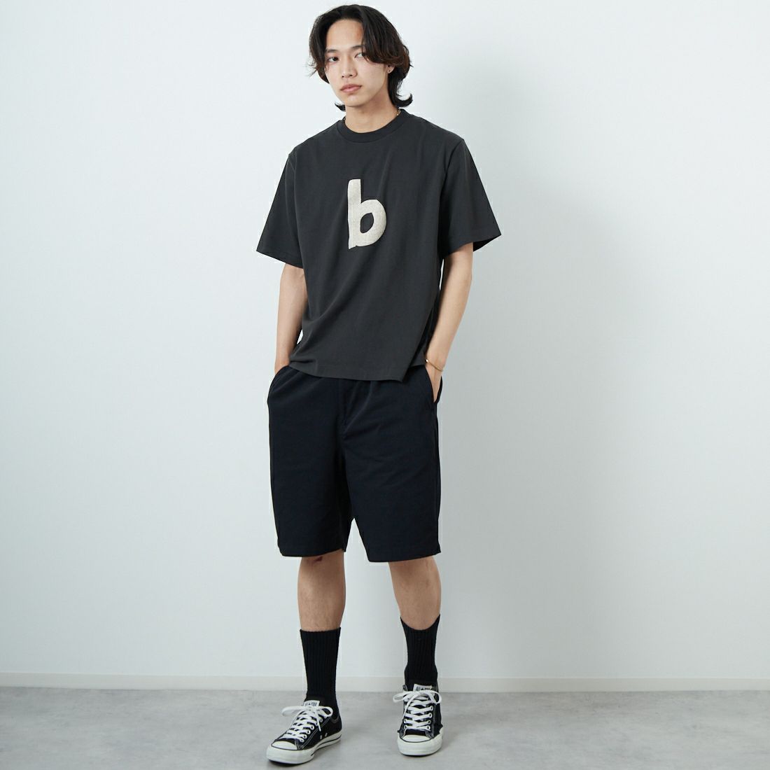 blurhms ROOTSTOCK [ブラームス ルーツストック] BD ワイドプリントTシャツ [BROOTS25S34C] 14 INK/IVO &&モデル身長：179cm 着用サイズ：2&&