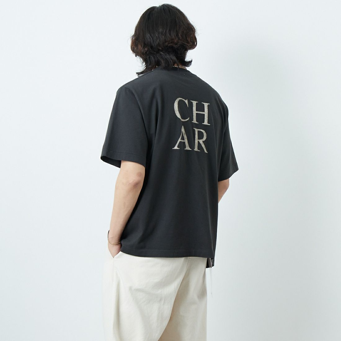 blurhms ROOTSTOCK [ブラームス ルーツストック] COAL ワイドプリントTシャツ [BROOTS25S34D] 02 INK BLK &&モデル身長：179cm 着用サイズ：2&&