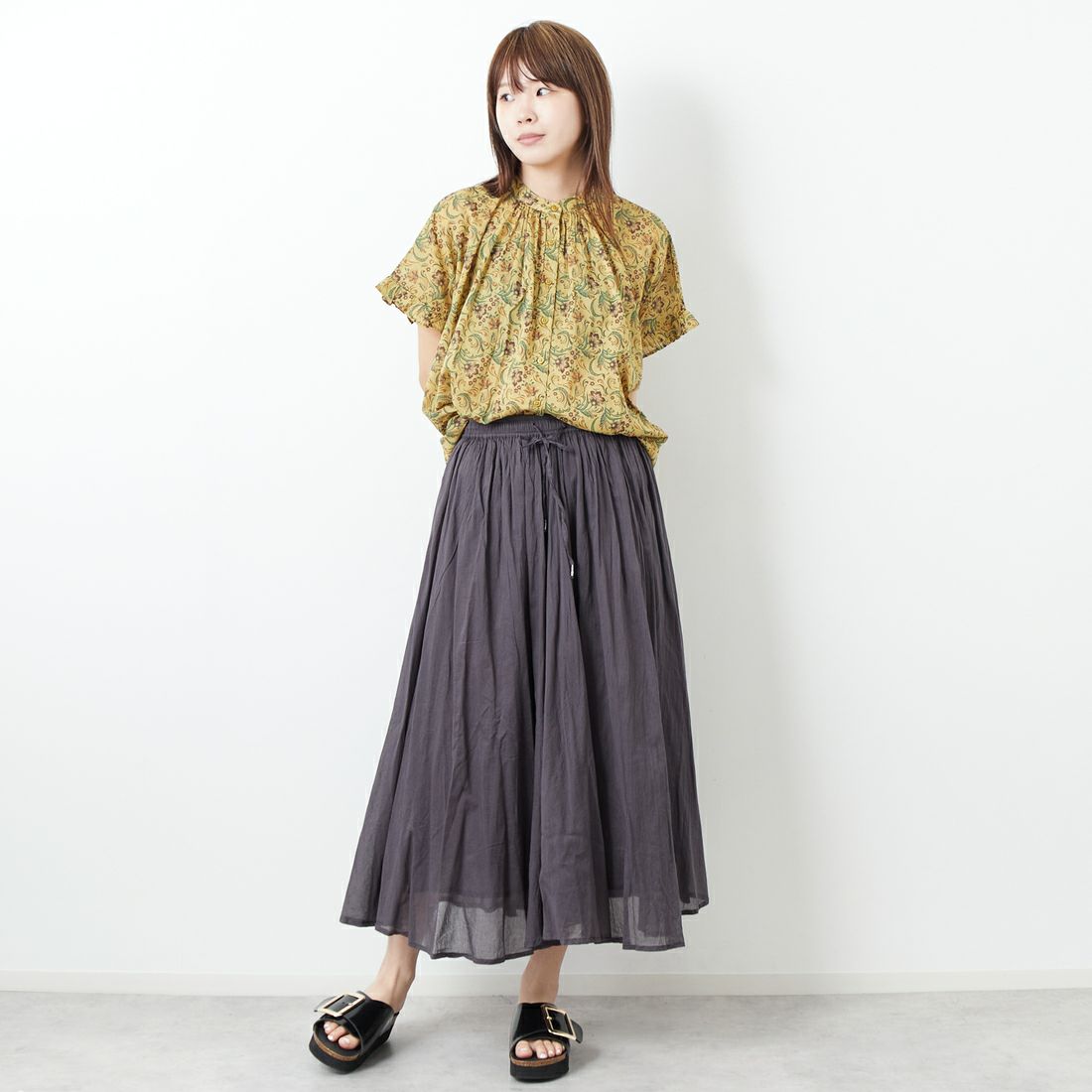 soil [ソイル] ペイズリーフラワープリントバンドカラーシャツ [NSL25091] 5600 YELW &&モデル身長：167cm 着用サイズ：1&&