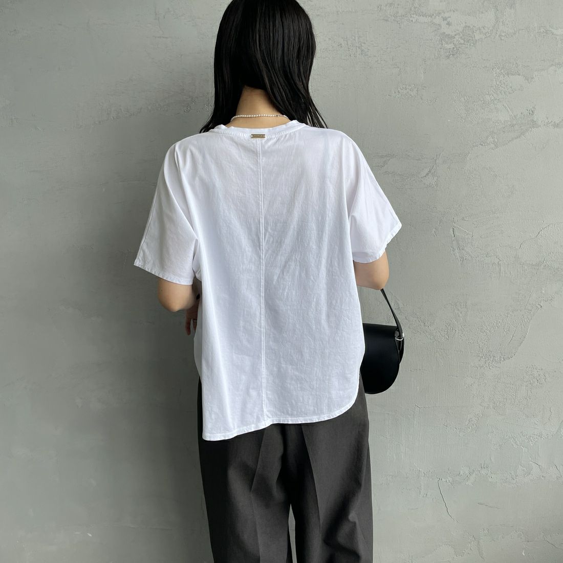 MICA&DEAL × JEANSFACTORY [マイカアンドディール × ジーンズファクトリー] ワイドショートスリーブTシャツ [0125209173-JF] WHITE &&モデル身長：160cm 着用サイズ：F&&