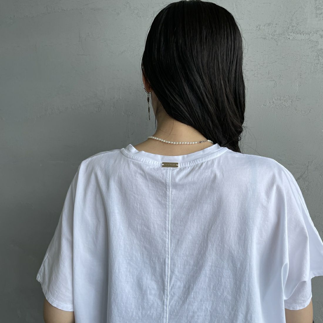 MICA&DEAL × JEANSFACTORY [マイカアンドディール × ジーンズファクトリー] ワイドショートスリーブTシャツ [0125209173-JF] WHITE &&モデル身長：160cm 着用サイズ：F&&