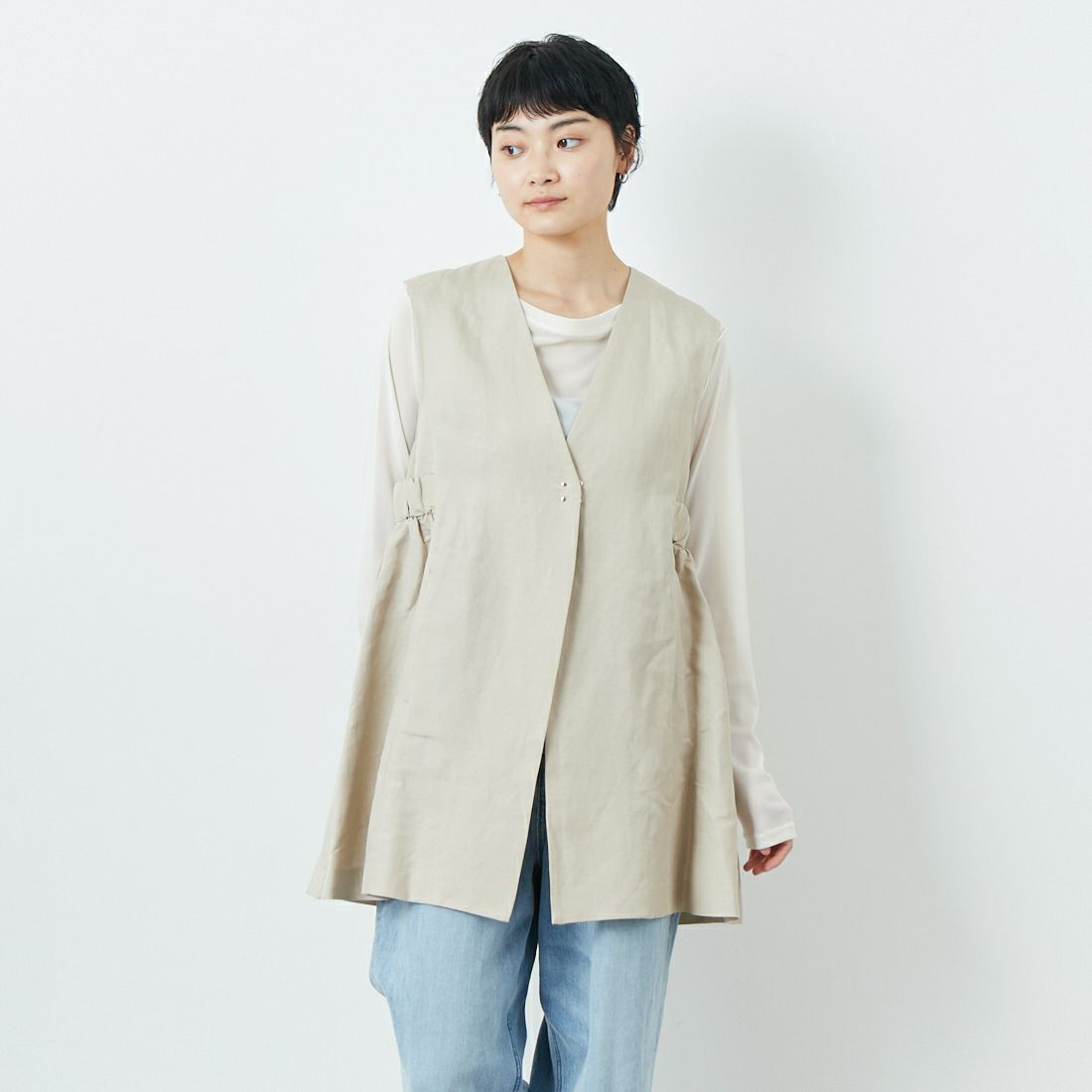 Jeans Factory Clothes [ジーンズファクトリークローズ] イージーケアリネンジレ [785304] 67 ｵﾌﾍﾞｰｼﾞ &&モデル身長：160cm 着用サイズ：F&&