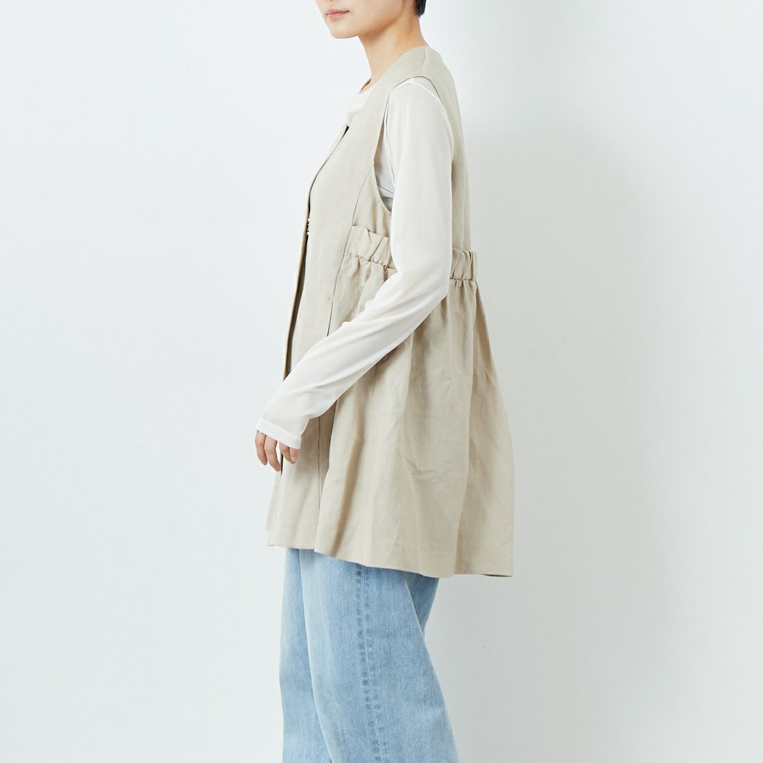 Jeans Factory Clothes [ジーンズファクトリークローズ] イージーケアリネンジレ [785304] 67 ｵﾌﾍﾞｰｼﾞ &&モデル身長：160cm 着用サイズ：F&&