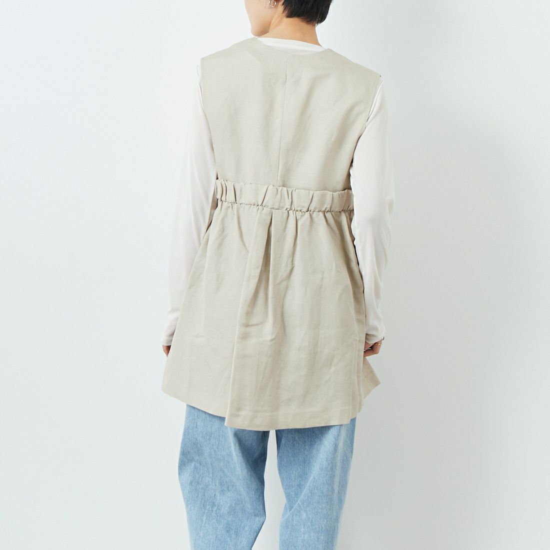 Jeans Factory Clothes [ジーンズファクトリークローズ] イージーケアリネンジレ [785304] 67 ｵﾌﾍﾞｰｼﾞ &&モデル身長：160cm 着用サイズ：F&&