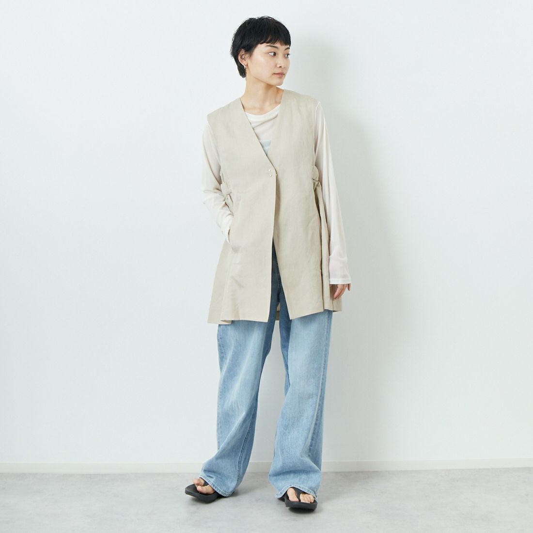 Jeans Factory Clothes [ジーンズファクトリークローズ] イージーケアリネンジレ [785304] 67 ｵﾌﾍﾞｰｼﾞ &&モデル身長：160cm 着用サイズ：F&&