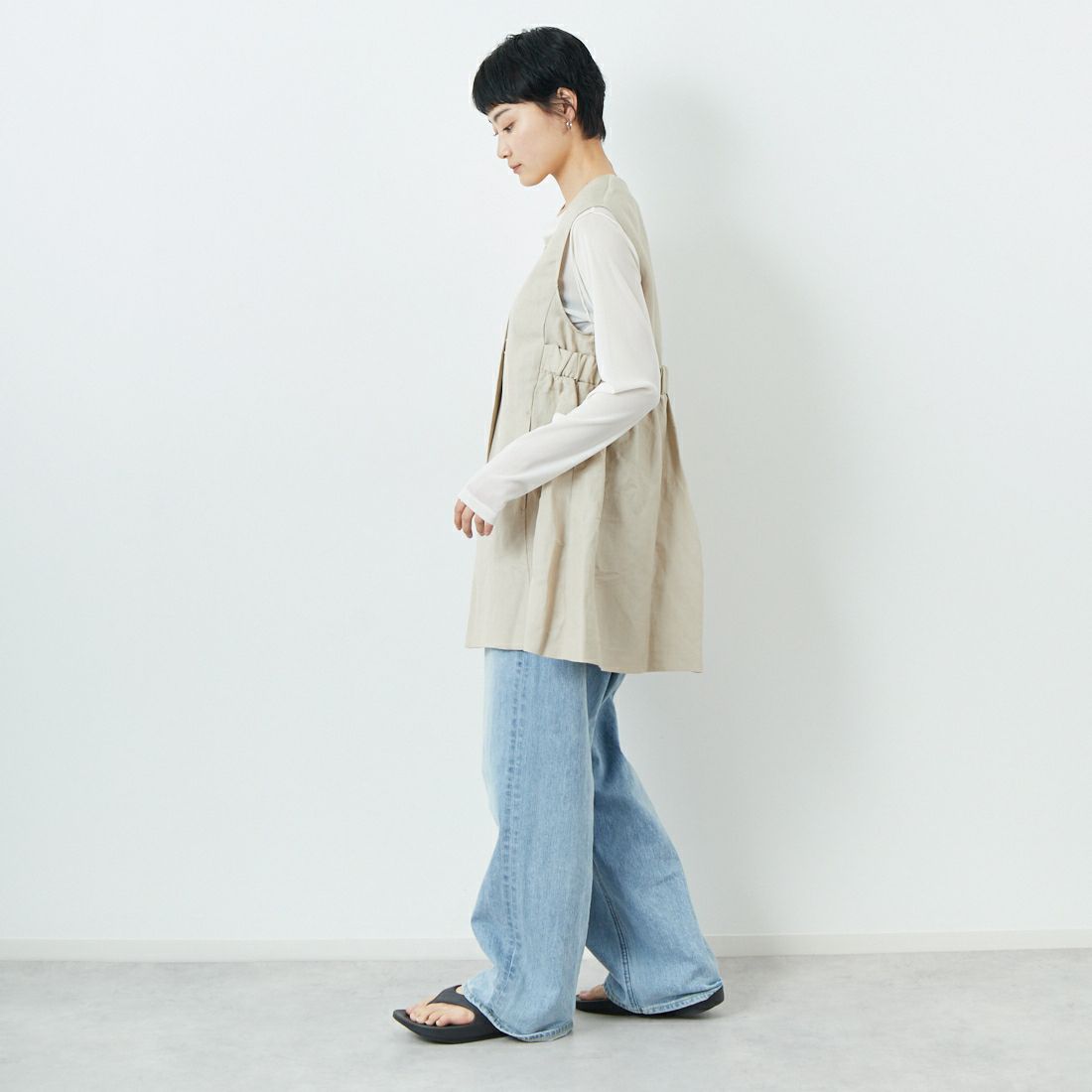 Jeans Factory Clothes [ジーンズファクトリークローズ] イージーケアリネンジレ [785304] 67 ｵﾌﾍﾞｰｼﾞ &&モデル身長：160cm 着用サイズ：F&&