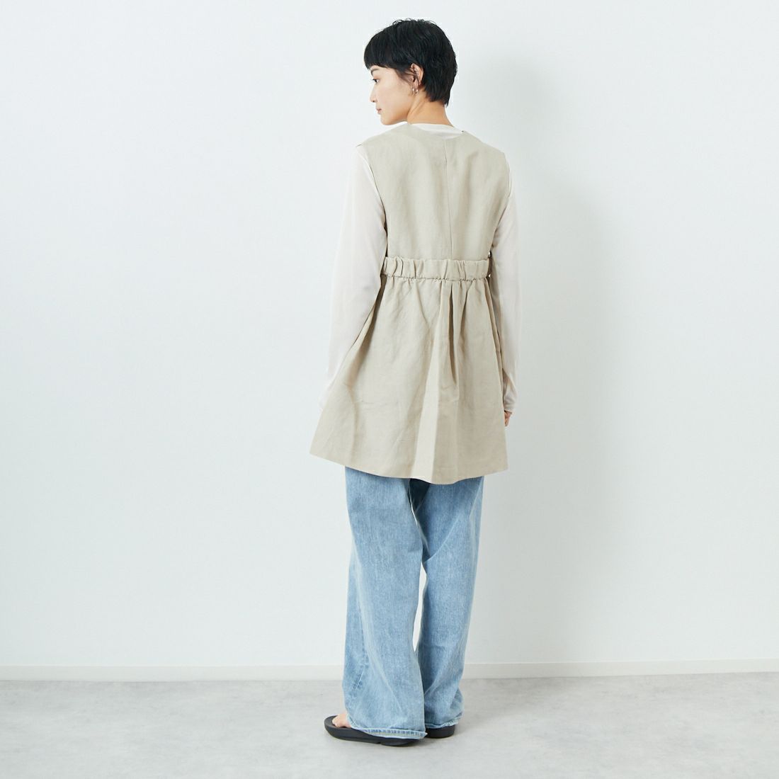 Jeans Factory Clothes [ジーンズファクトリークローズ] イージーケアリネンジレ [785304] 67 ｵﾌﾍﾞｰｼﾞ &&モデル身長：160cm 着用サイズ：F&&