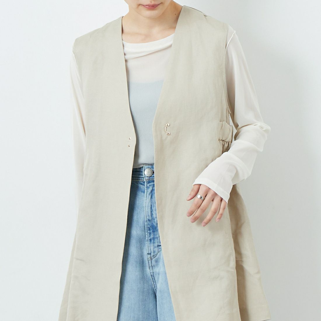 Jeans Factory Clothes [ジーンズファクトリークローズ] イージーケアリネンジレ [785304] 67 ｵﾌﾍﾞｰｼﾞ &&モデル身長：160cm 着用サイズ：F&&