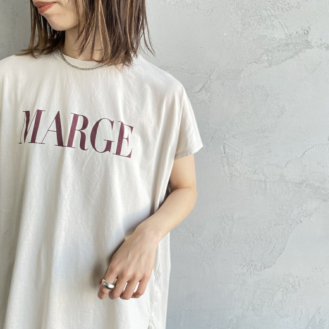 MICA&DEAL × JEANSFACTORY [マイカアンドディール × ジーンズファクトリー] フレンチスリーブ Tシャツ [0125209174-JF] BEIGE &&モデル身長：158cm 着用サイズ：F&&