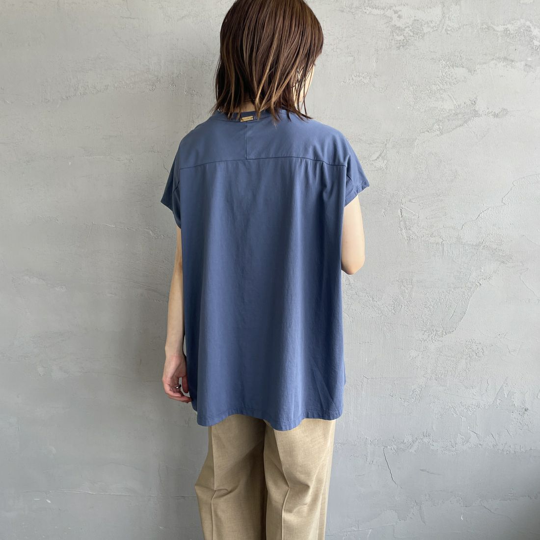 MICA&DEAL × JEANSFACTORY [マイカアンドディール × ジーンズファクトリー] フレンチスリーブ Tシャツ [0125209175-JF] BLUE &&モデル身長：158cm 着用サイズ：F&&