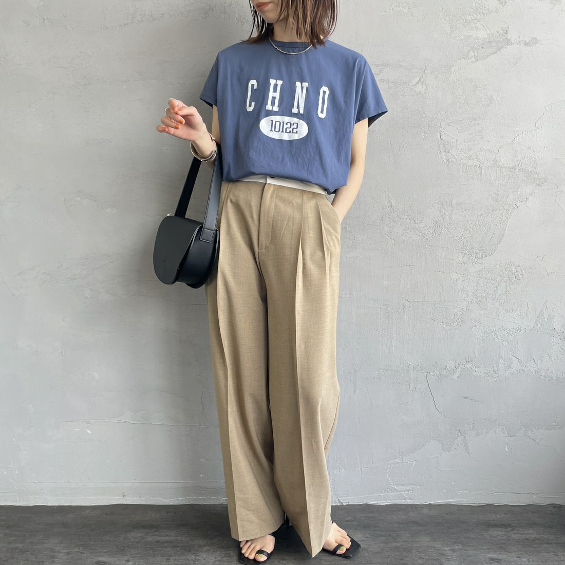 MICA&DEAL × JEANSFACTORY [マイカアンドディール × ジーンズファクトリー] フレンチスリーブ Tシャツ [0125209175-JF] BLUE &&モデル身長：158cm 着用サイズ：F&&