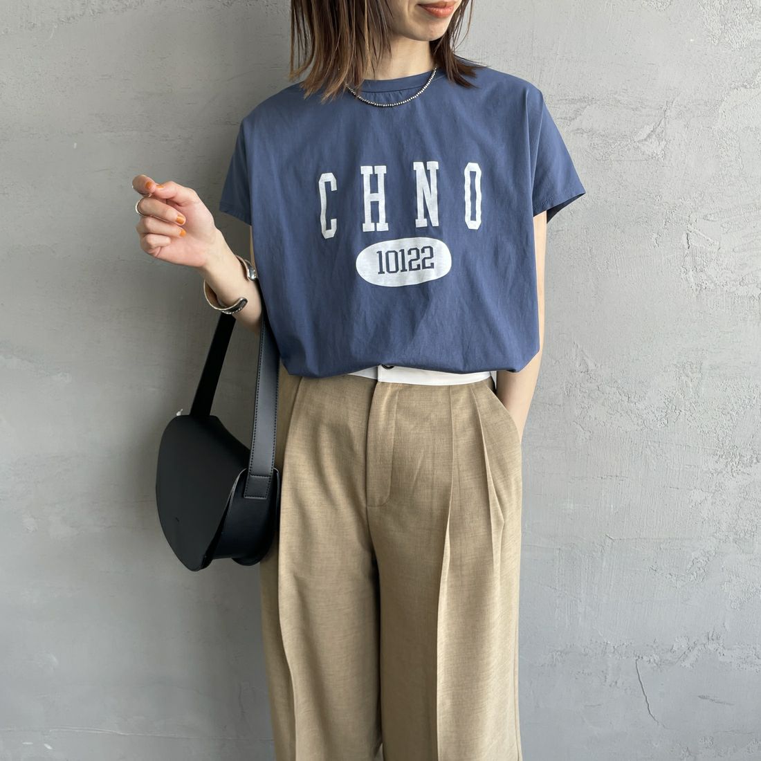 MICA&DEAL × JEANSFACTORY [マイカアンドディール × ジーンズファクトリー] フレンチスリーブ Tシャツ [0125209175-JF] BLUE &&モデル身長：158cm 着用サイズ：F&&