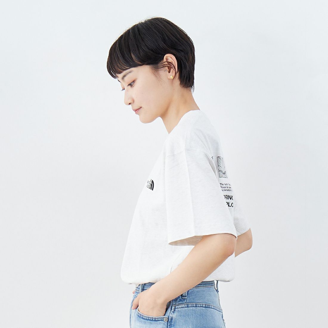 THE NORTH FACE [ザ ノースフェイス] ショートスリーブ フラッシュドライグローブグリッドコットンTシャツ [NT32550] WX &&モデル身長：160cm 着用サイズ：S&&