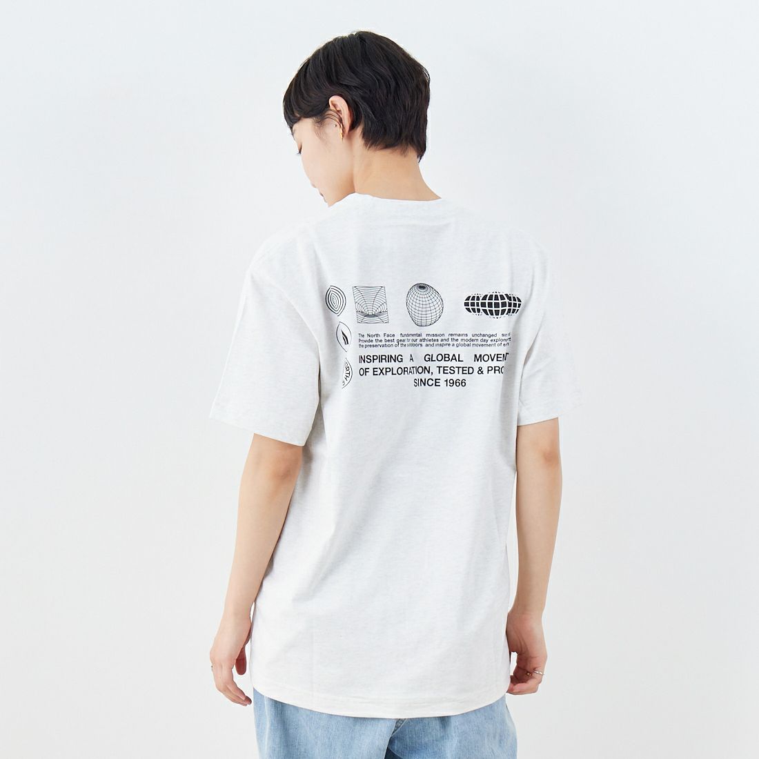 THE NORTH FACE [ザ ノースフェイス] ショートスリーブ フラッシュドライグローブグリッドコットンTシャツ [NT32550] WX &&モデル身長：160cm 着用サイズ：S&&