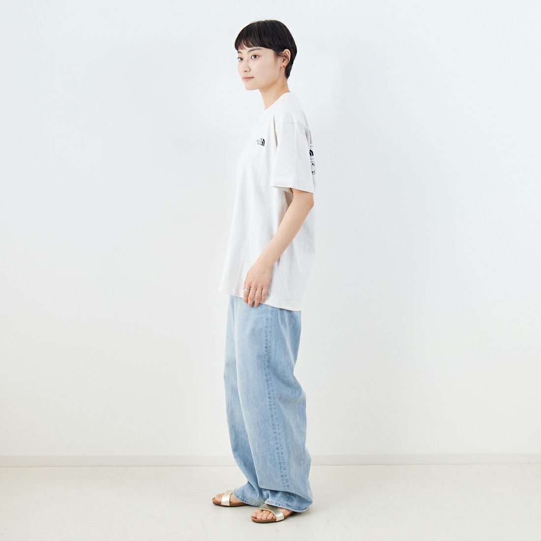 THE NORTH FACE [ザ ノースフェイス] ショートスリーブ フラッシュドライグローブグリッドコットンTシャツ [NT32550] WX &&モデル身長：160cm 着用サイズ：S&&