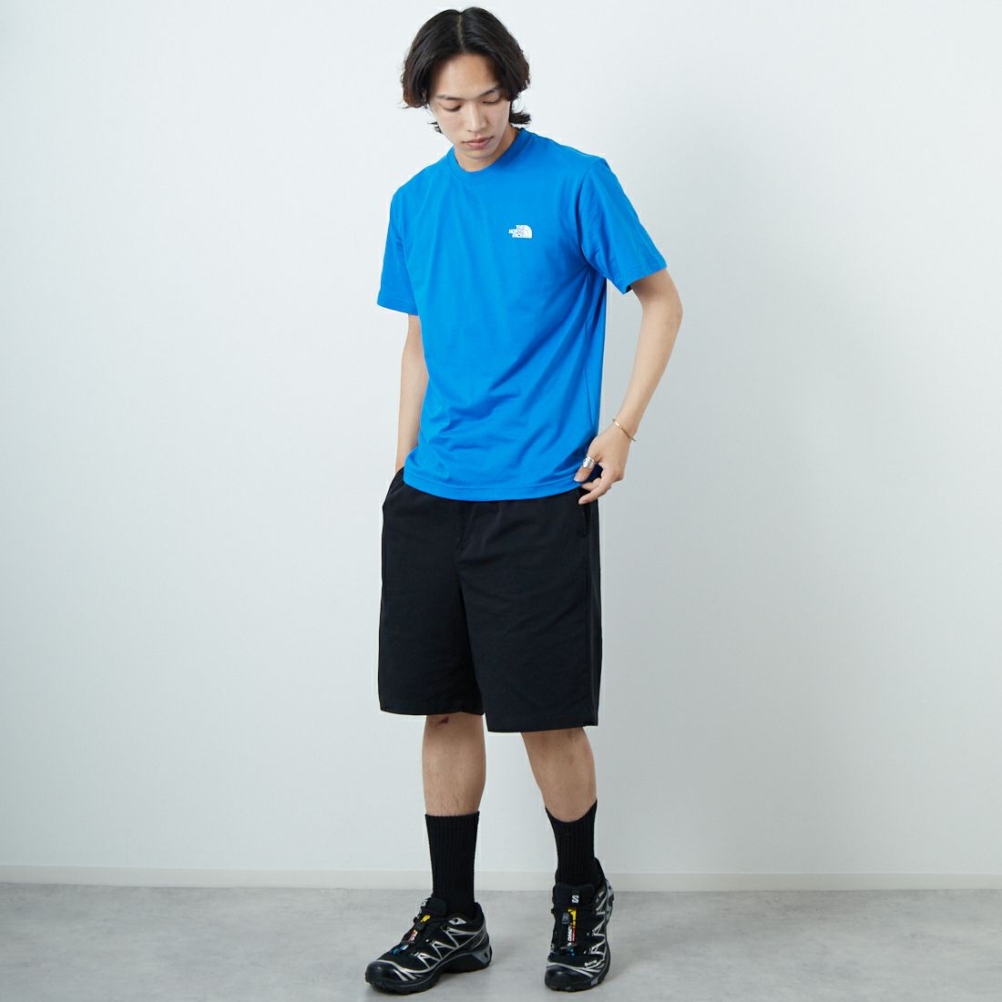 THE NORTH FACE [ザ ノースフェイス] ショートスリーブ フラッシュドライグローブグリッドコットンTシャツ [NT32550] HB &&モデル身長：179cm 着用サイズ：M&&
