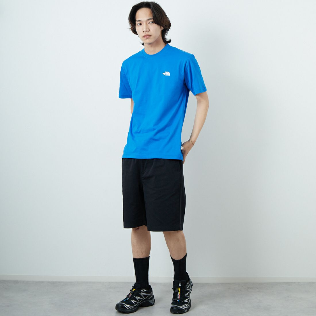 THE NORTH FACE [ザ ノースフェイス] ショートスリーブ フラッシュドライグローブグリッドコットンTシャツ [NT32550] HB &&モデル身長：179cm 着用サイズ：M&&