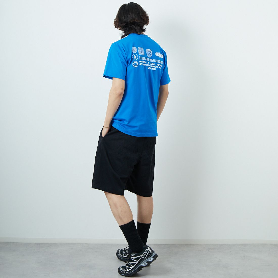 THE NORTH FACE [ザ ノースフェイス] ショートスリーブ フラッシュドライグローブグリッドコットンTシャツ [NT32550] HB &&モデル身長：179cm 着用サイズ：M&&