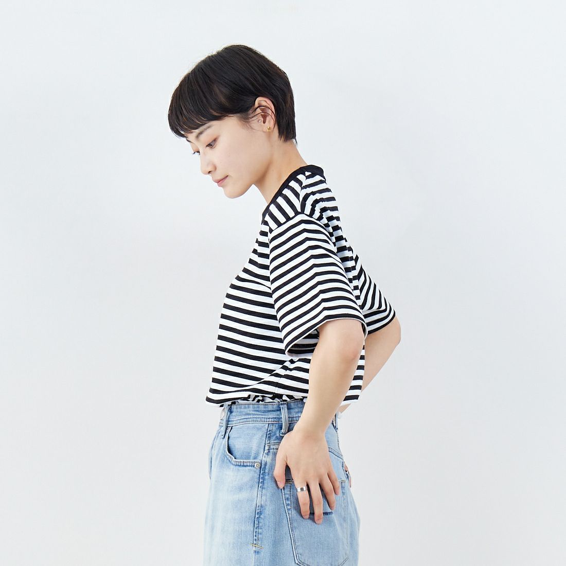 THE NORTH FACE [ザ ノースフェイス] ショートスリーブマルチボーダーTシャツ [NT32455] KW &&モデル身長：160cm 着用サイズ：S&&