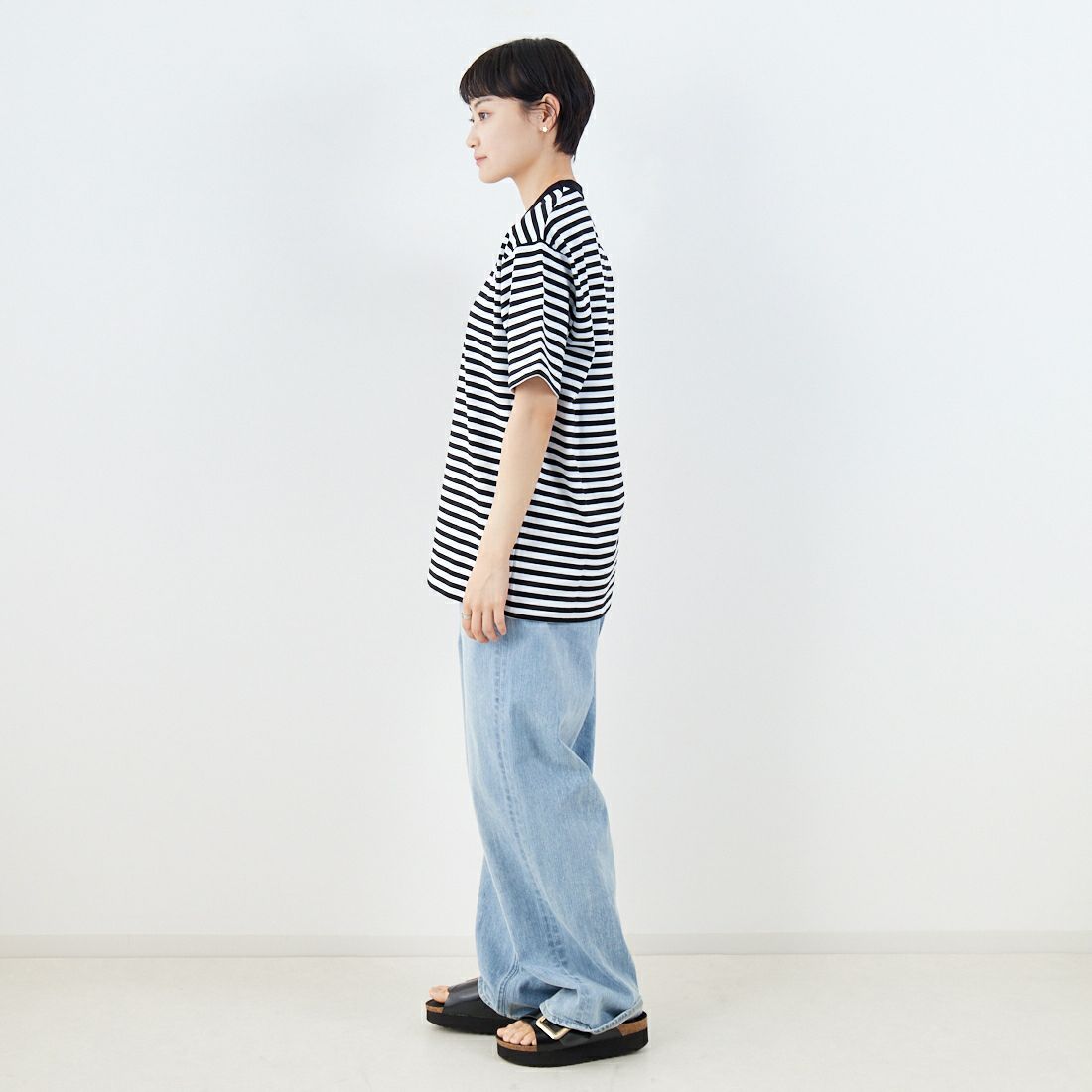 THE NORTH FACE [ザ ノースフェイス] ショートスリーブマルチボーダーTシャツ [NT32455] KW &&モデル身長：160cm 着用サイズ：S&&