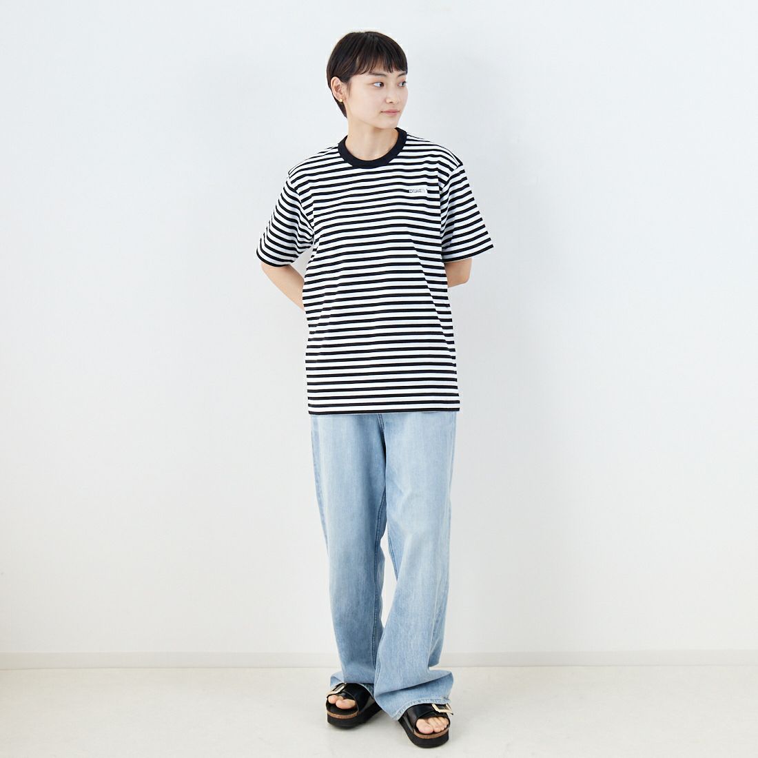 THE NORTH FACE [ザ ノースフェイス] ショートスリーブマルチボーダーTシャツ [NT32455] KW &&モデル身長：160cm 着用サイズ：S&&
