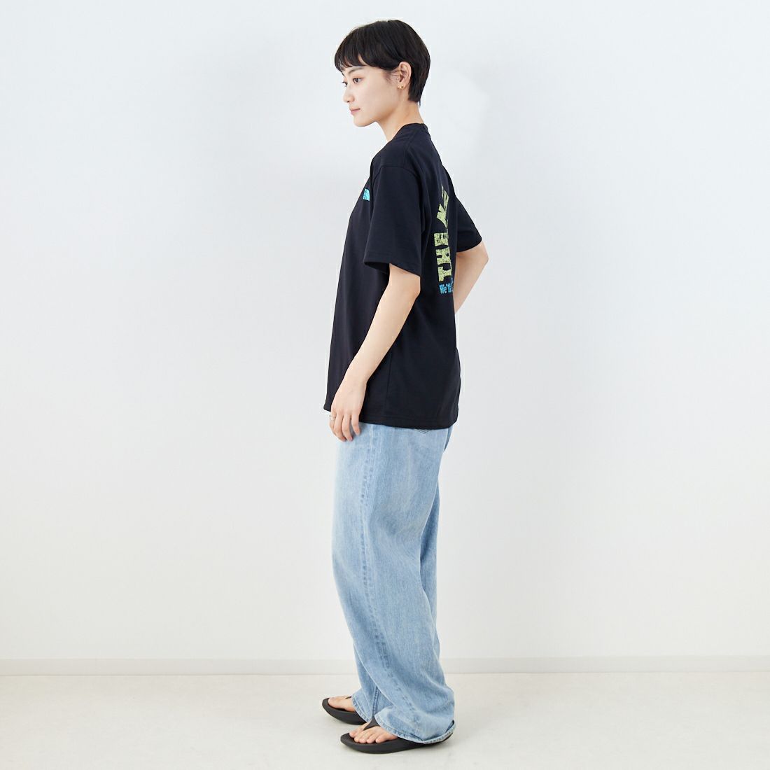 THE NORTH FACE [ザ ノースフェイス] ショートスリーブフラッシュドライカクタスロゴTシャツ [NT32545] K &&モデル身長：160cm 着用サイズ：S&&