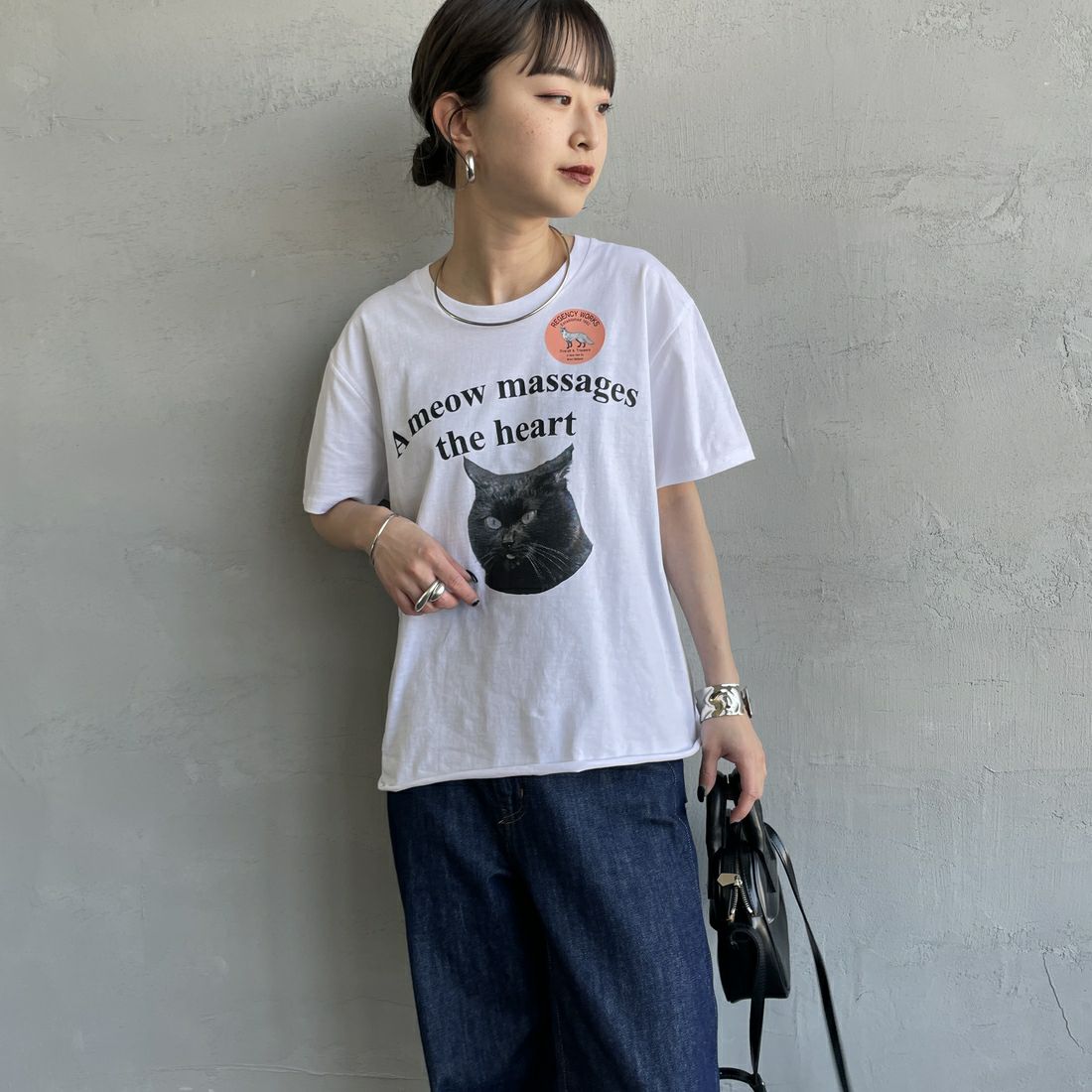 REGENCY WORKS [リージェンシーワークス] Meow メッセージショートスリーブTシャツ [02076-11] WHITE/BLAC